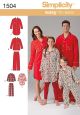 Childs, Teens and Adults Loungewear Simplicity Pattern No. 1504. Size XS-XL.