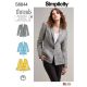 Misses and Miss Petite Unlined Blazer Simplicity Sewing Pattern 8844. 