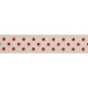 Bowtique Spotty Print Natural Cotton Ribbon. 15mm x 5m Roll. Red and Natural.