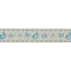 Bowtique Birds and Gifts Print Natural Cotton Ribbon. 15mm x 5m Roll. Blue and Natural.