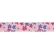 Bowtique Flower Print Grosgrain Ribbon. 15mm x 5m Roll. Light Pink and Blue.
