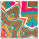 Abstract Print Polyester Woven Fabric. Teal and Pumpkin.