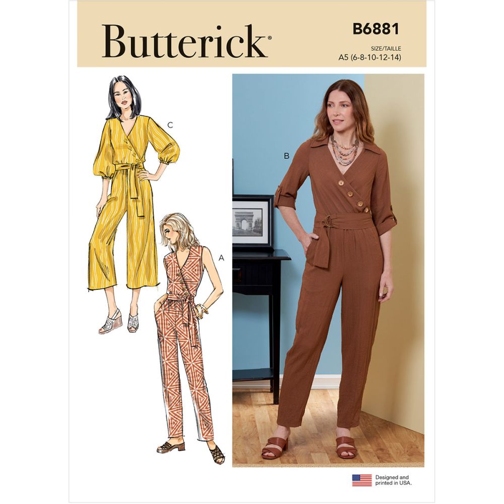 Misses Jumpsuit, Sash and Belt Butterick Sewing Pattern 6881 Sew Essential