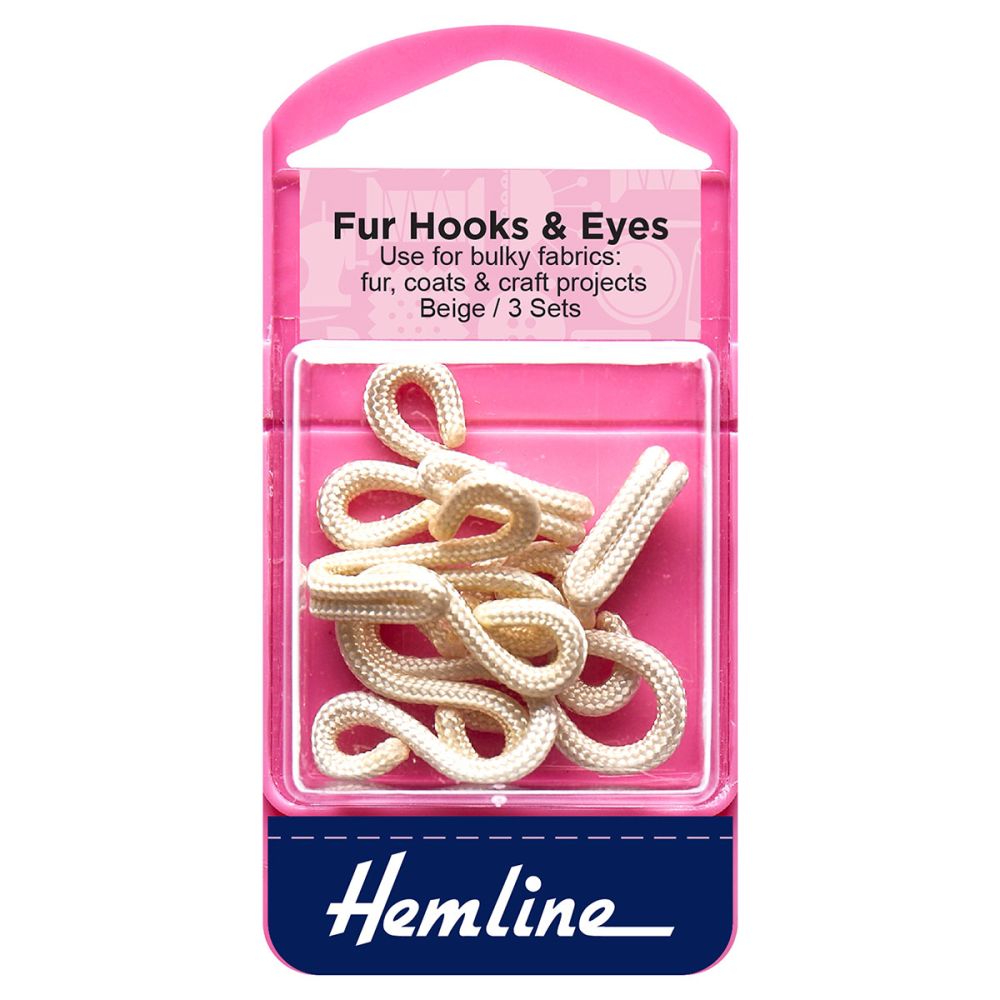 Fur Hooks and Eyes. 3 Sets. Beige. Sew Essential