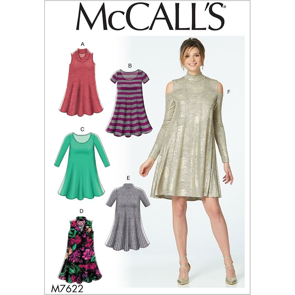 Misses Knit Swing Dresses with Neckline ...
