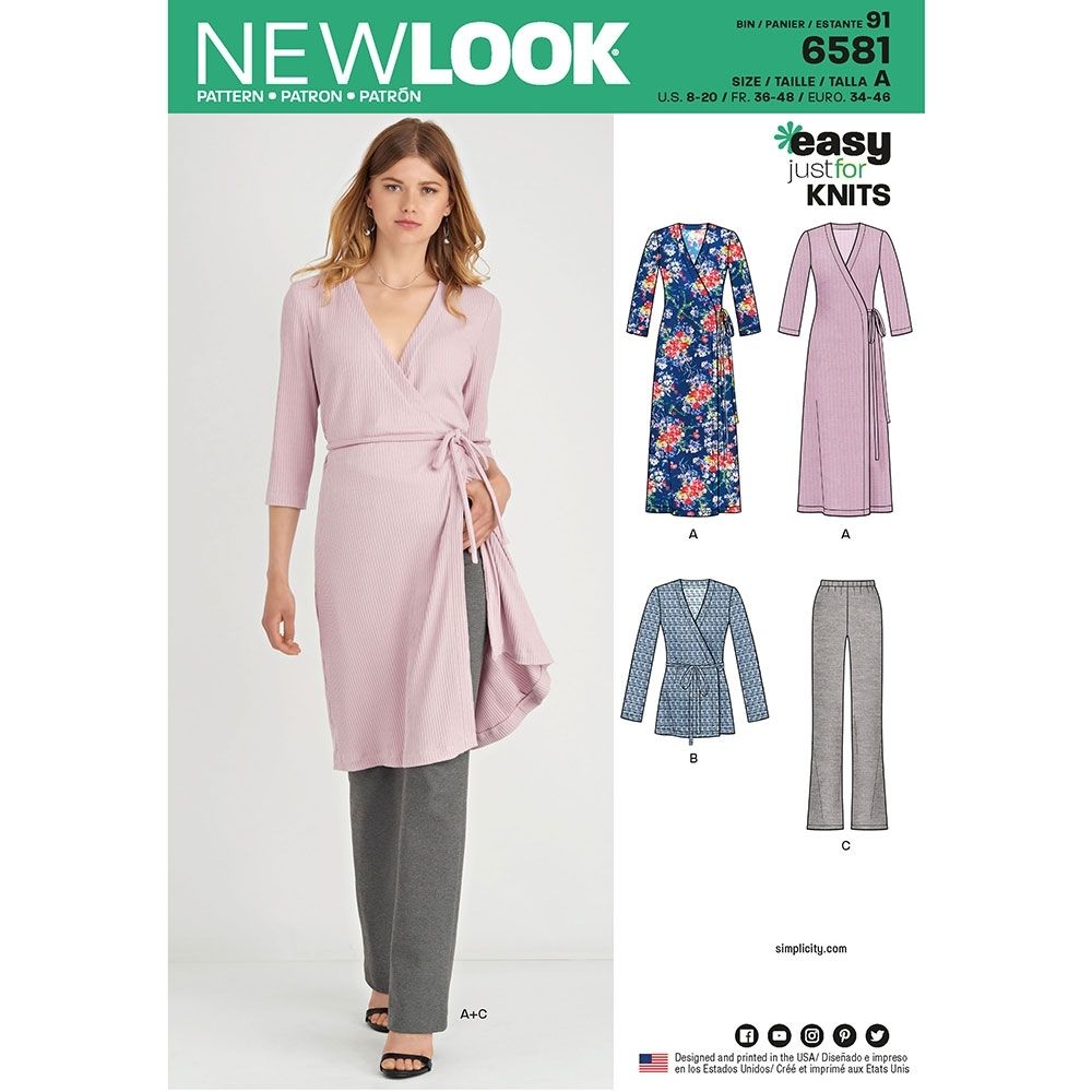 Misses Easy Knit Dress, Tunic and Trousers New Look Sewing Pattern 6581 |  Sew Essential