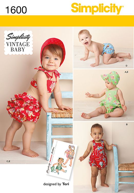 Simplicity 1813 Vintage Fashion Baby's Hat Pants Top and Dress Swing Patterns Underwear Romper Sizes XXS-L 