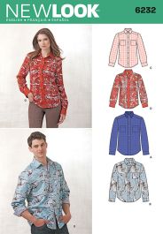Misses and Mens Shirt New Look Sewing Pattern No. 6232. Size 8 -18 / XS ...
