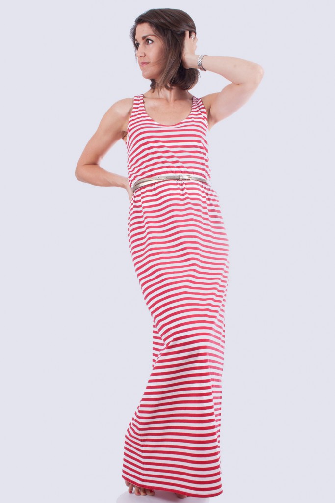 Stripy maxi dress front view