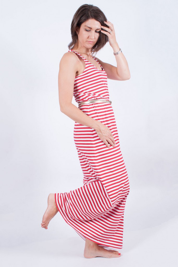 Stripy maxi dress side view