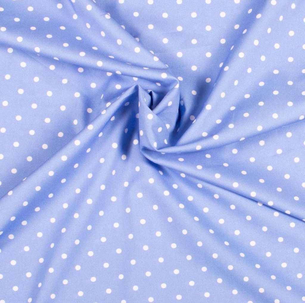 Cornflower blue polka dot cotton fabric