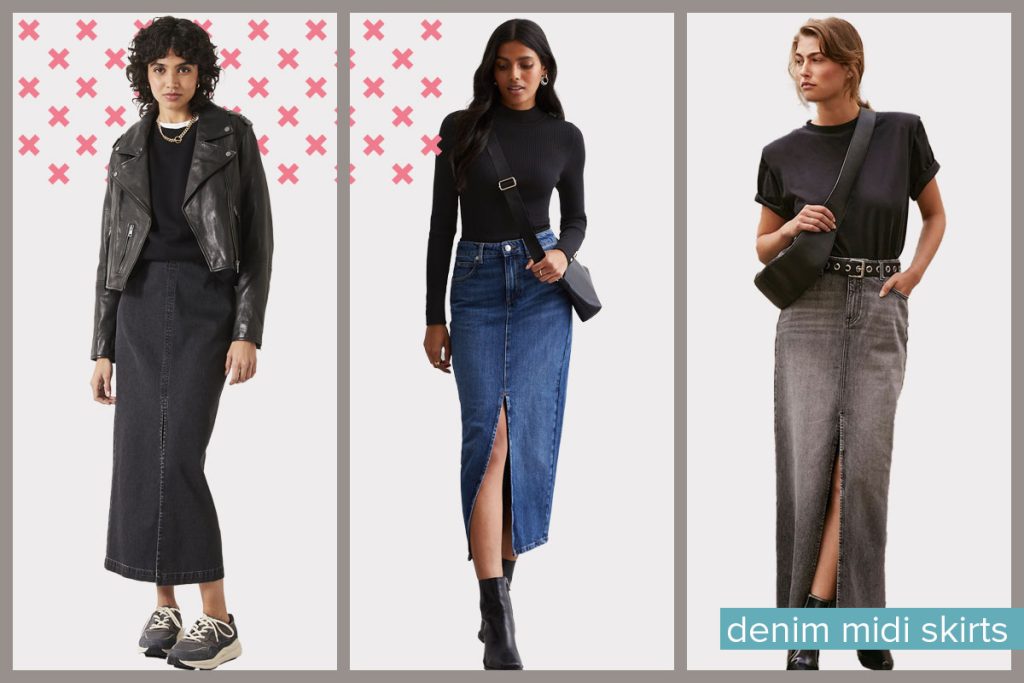 Denim midi skirt trend