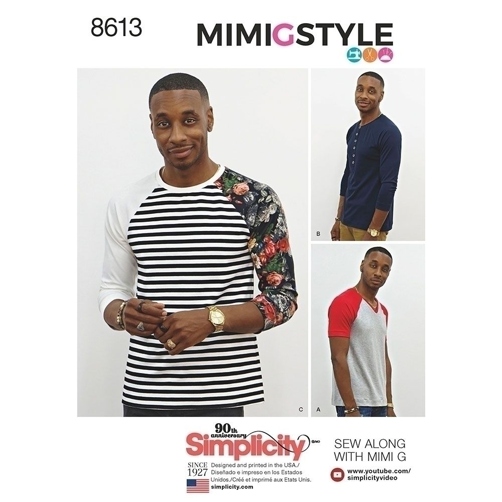 Simplicity 8613 raglan sleeve men's t-shirt sewing pattern