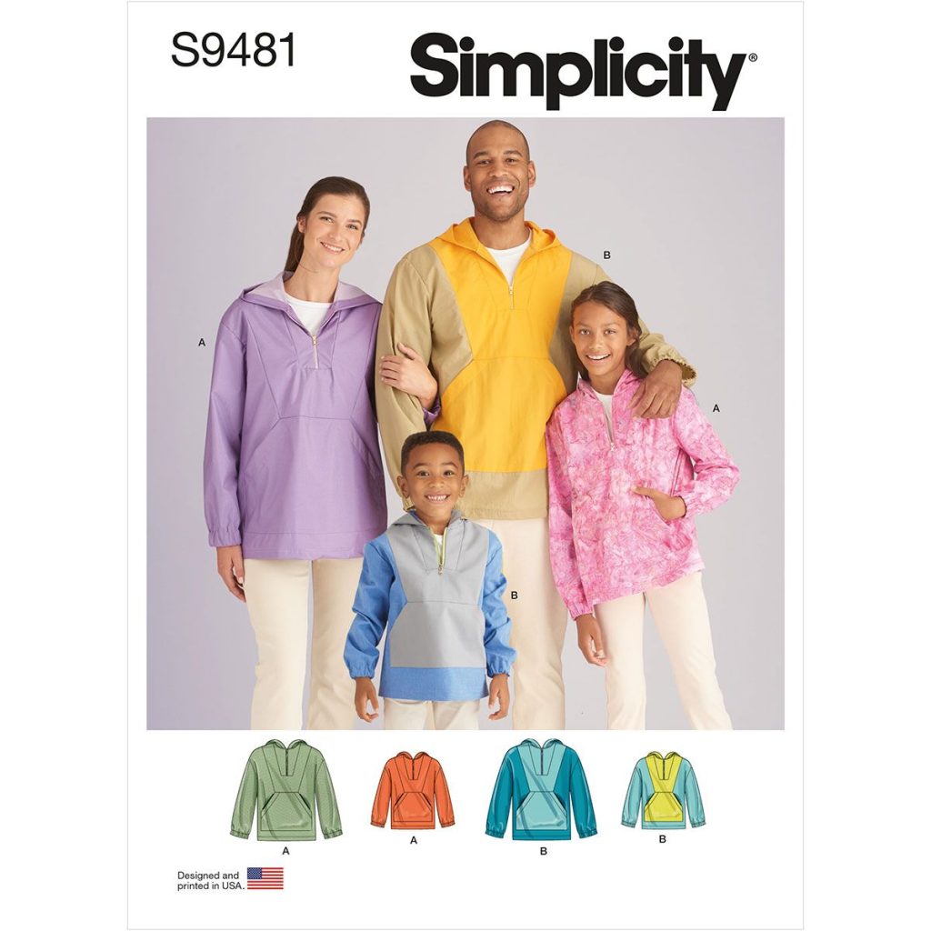 Simplicity 9481 unisex half zip sweatshirt pattern