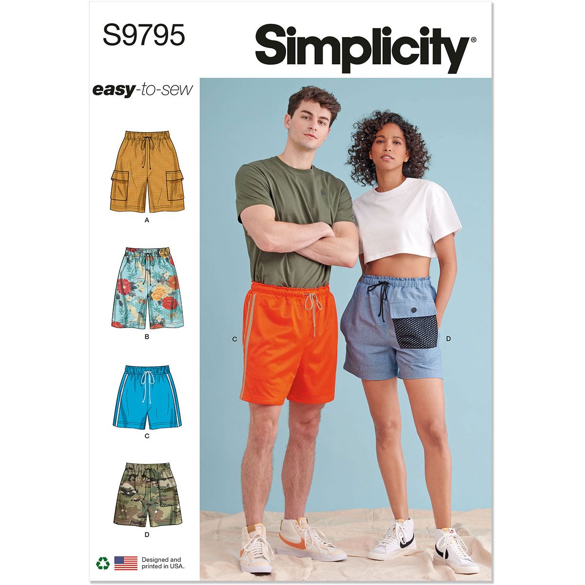 Simplicity 9795 unisex easy to sew shorts pattern