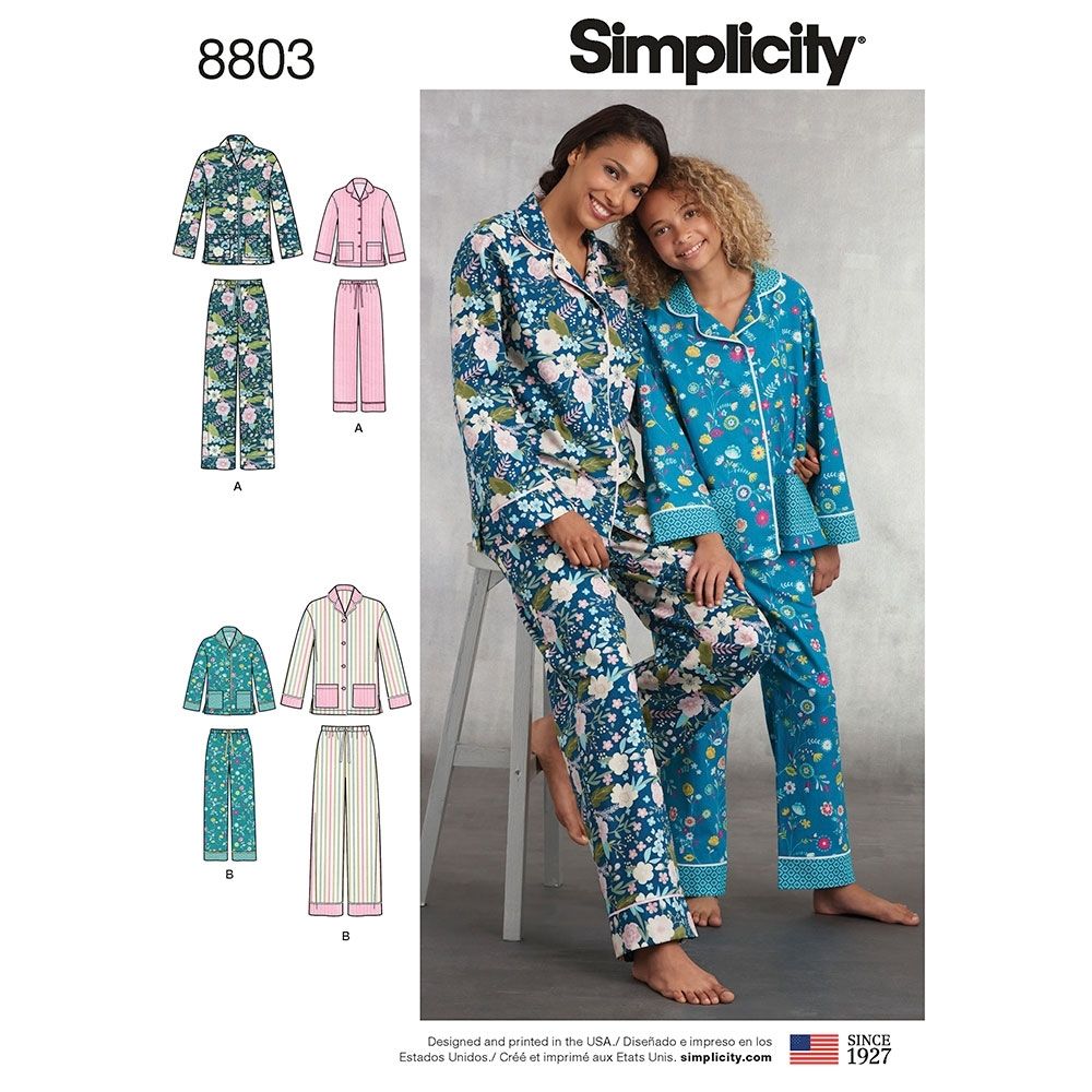 Simplicity 8803 Girls and Women's pyjama pattern