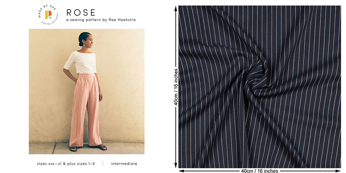 Sewing Bee series 11 semi finals week Made by Rae Rose pants pattern and pinstripe fabric