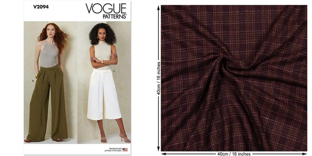 Sewing Bee series 11 semi finals week Vogue 2094 trouser pattern and wool mix check fabric